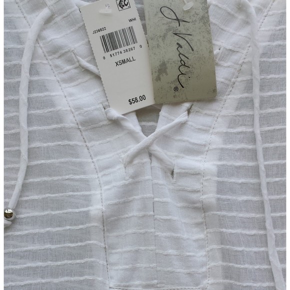 J. VALDI V-Neck Lace Up Tunic White Swim XS X-small Sheer Stripe New with Tag - Picture 7 of 7